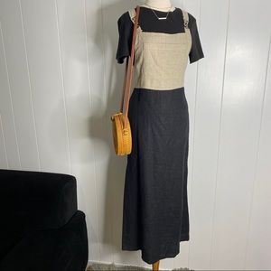‼️SOLD‼️Vintage Linen Jumpsuit Dress Beige and Black Tunic
